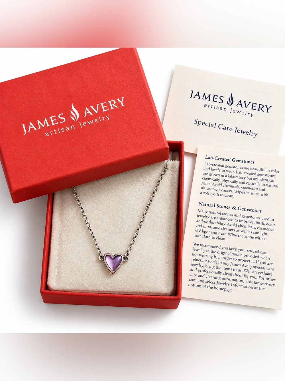 James Avery Sterling Silver Purple Heart Lab-Created Gemstone Necklace New Box